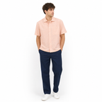 WEELZ striped box-fit short-sleeve shirt Coral Orange — model 3