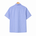 WEELZ striped box-fit short-sleeve shirt Sky Blue — back hanger