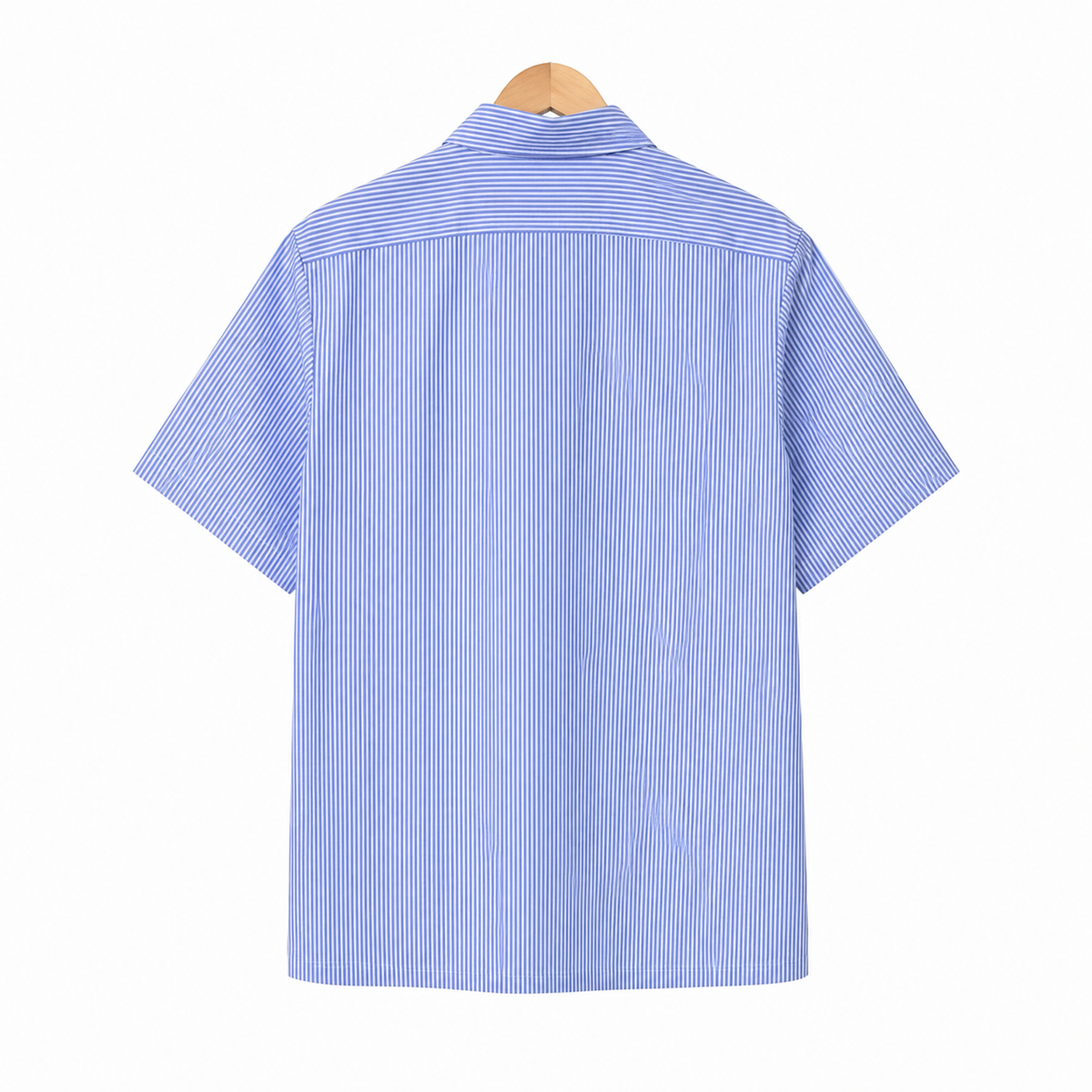 WEELZ striped box-fit short-sleeve shirt Sky Blue — back hanger
