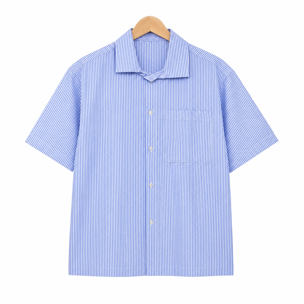 WEELZ striped box-fit short-sleeve shirt Sky Blue — front hanger
