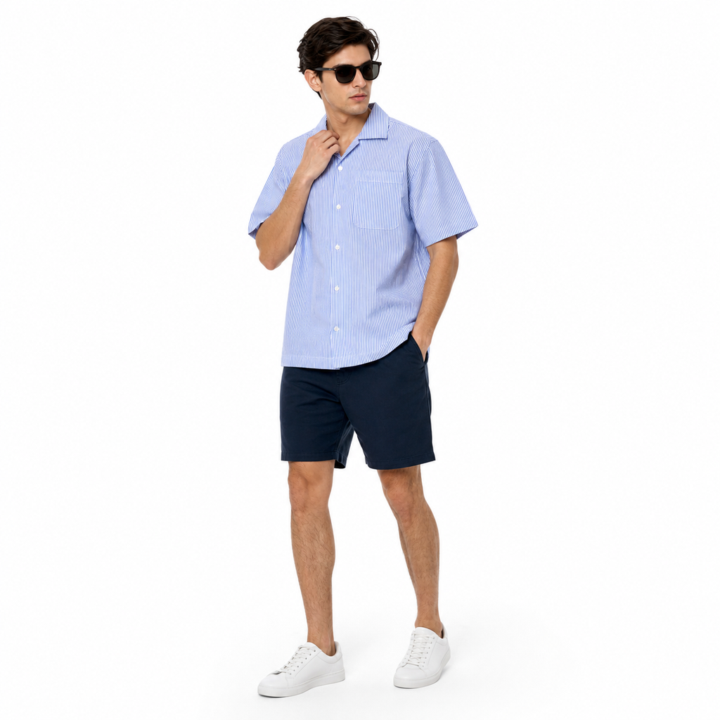 WEELZ striped box-fit short-sleeve shirt Sky Blue — model 2