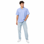 WEELZ striped box-fit short-sleeve shirt Sky Blue — model 3