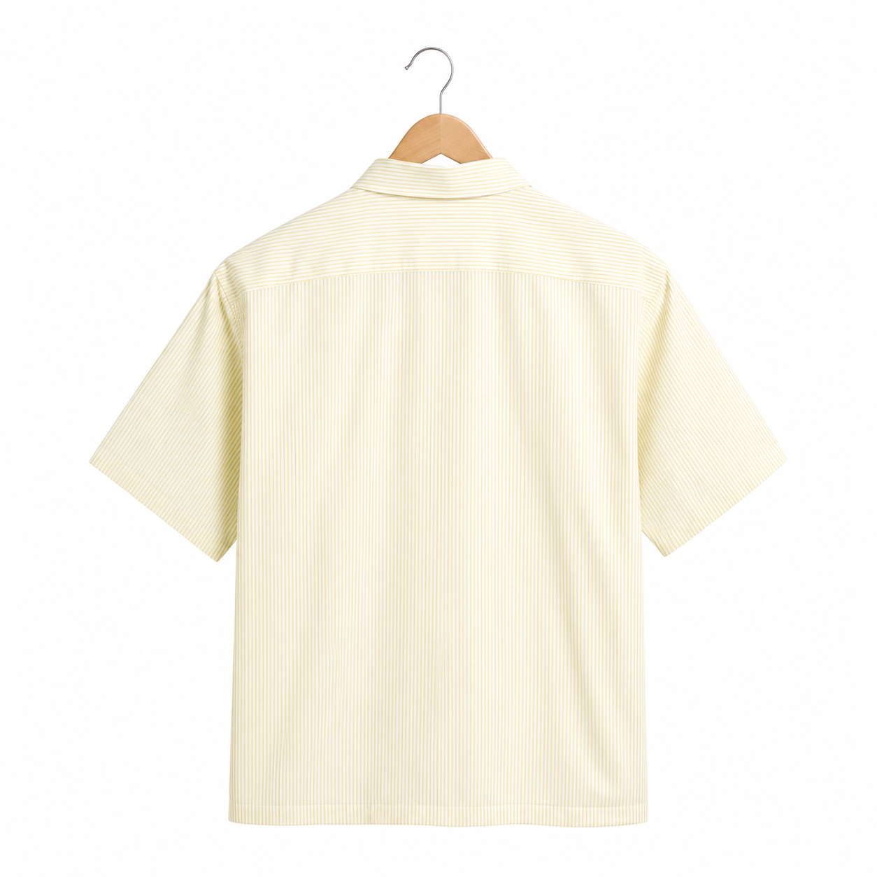 WEELZ striped box-fit short-sleeve shirt Soft Yellow — back hanger