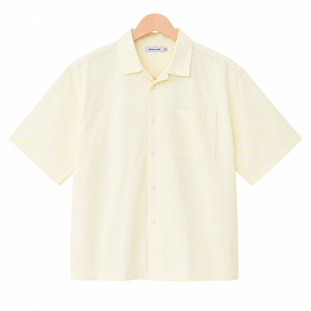 WEELZ striped box-fit short-sleeve shirt Soft Yellow — front hanger