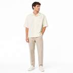 WEELZ striped box-fit short-sleeve shirt Soft Yellow — model 1
