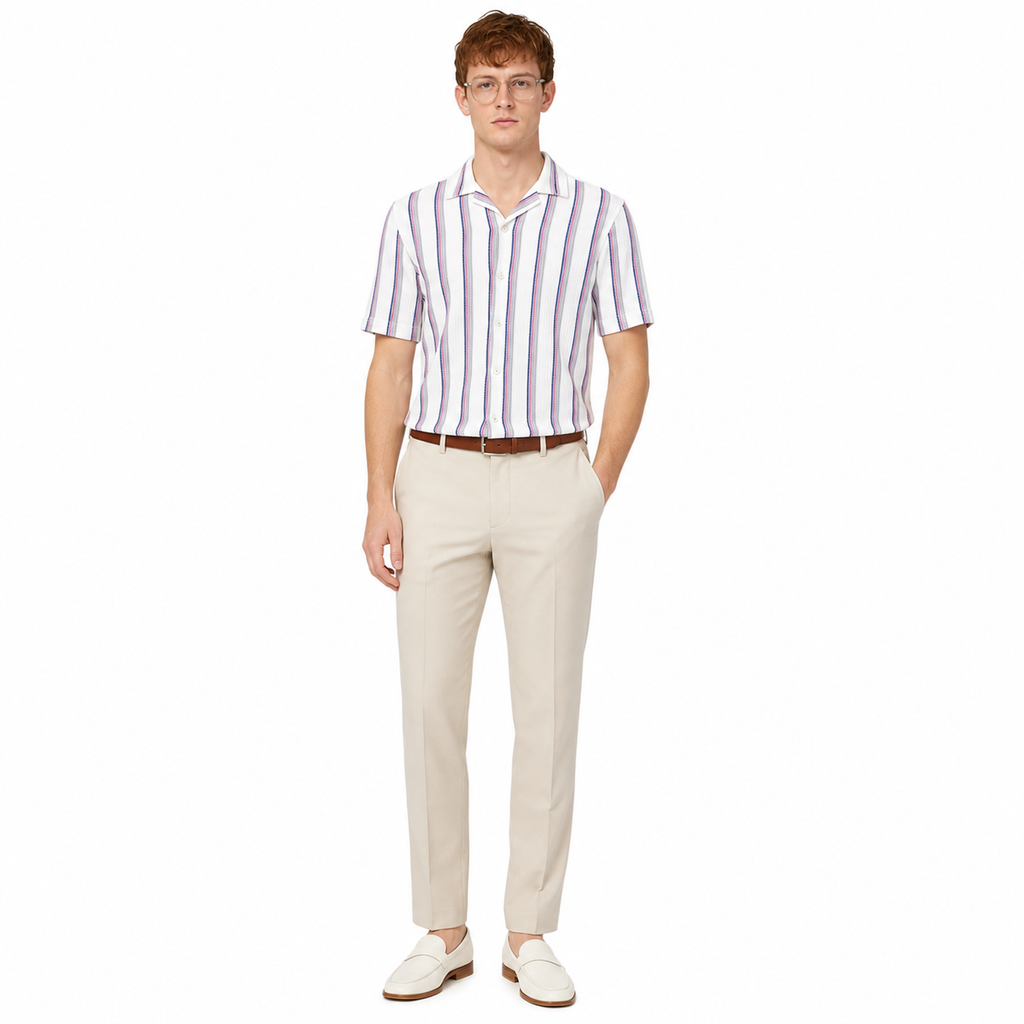 WEELZ Striped Mesh Knit Shirt — Burgundy Stripe — 04 model 2