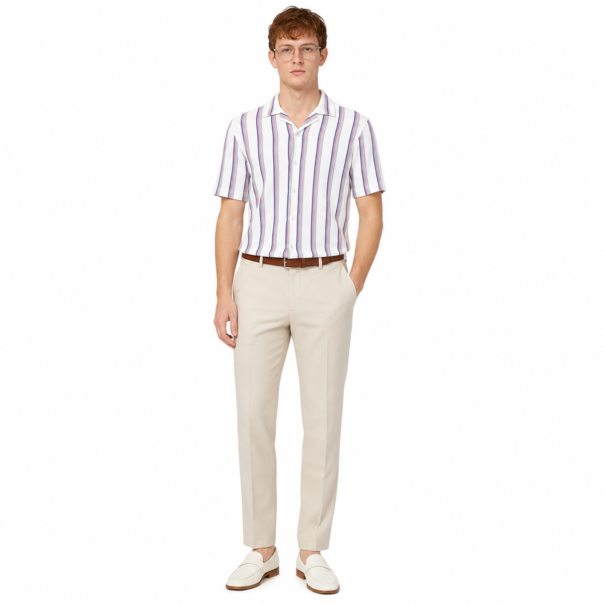 WEELZ Striped Mesh Knit Shirt — Burgundy Stripe — 04 model 2