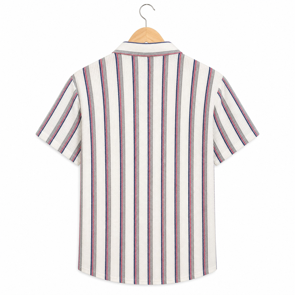WEELZ Striped Mesh Knit Shirt — Burgundy Stripe — 02 hanger back