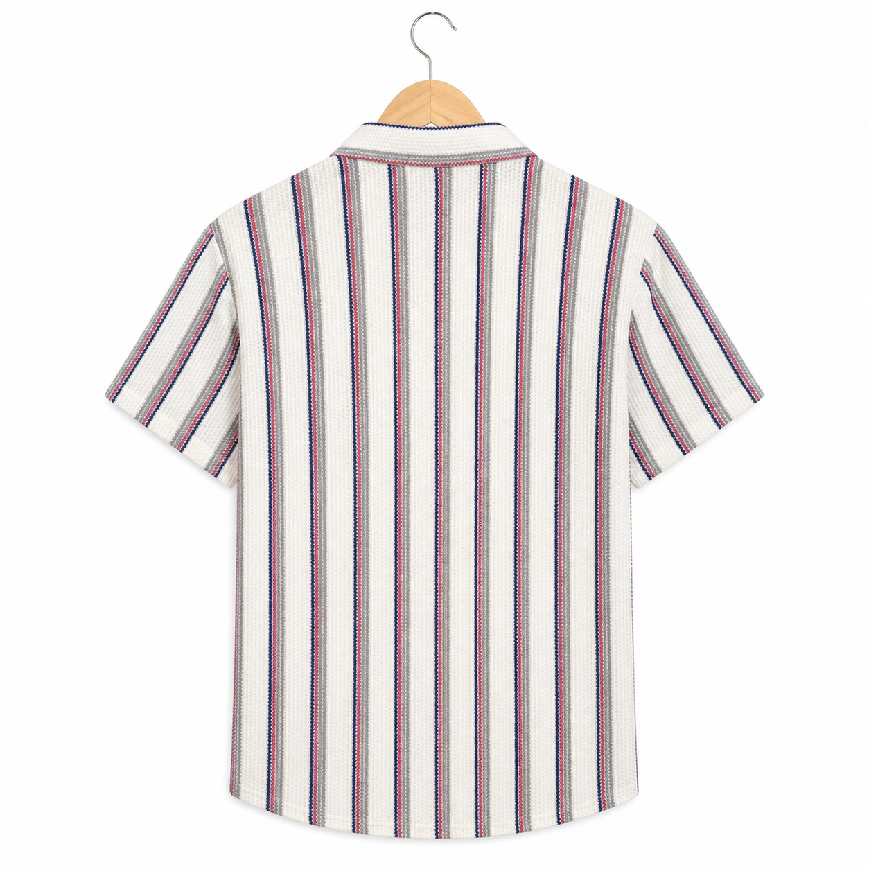 WEELZ Striped Mesh Knit Shirt — Burgundy Stripe — 02 hanger back