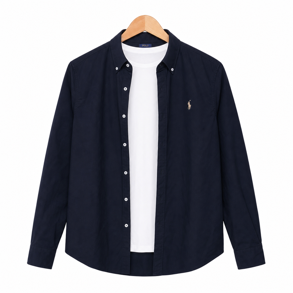WEELZ Classic Cotton Button-Down Shirt — verified navy logo placement