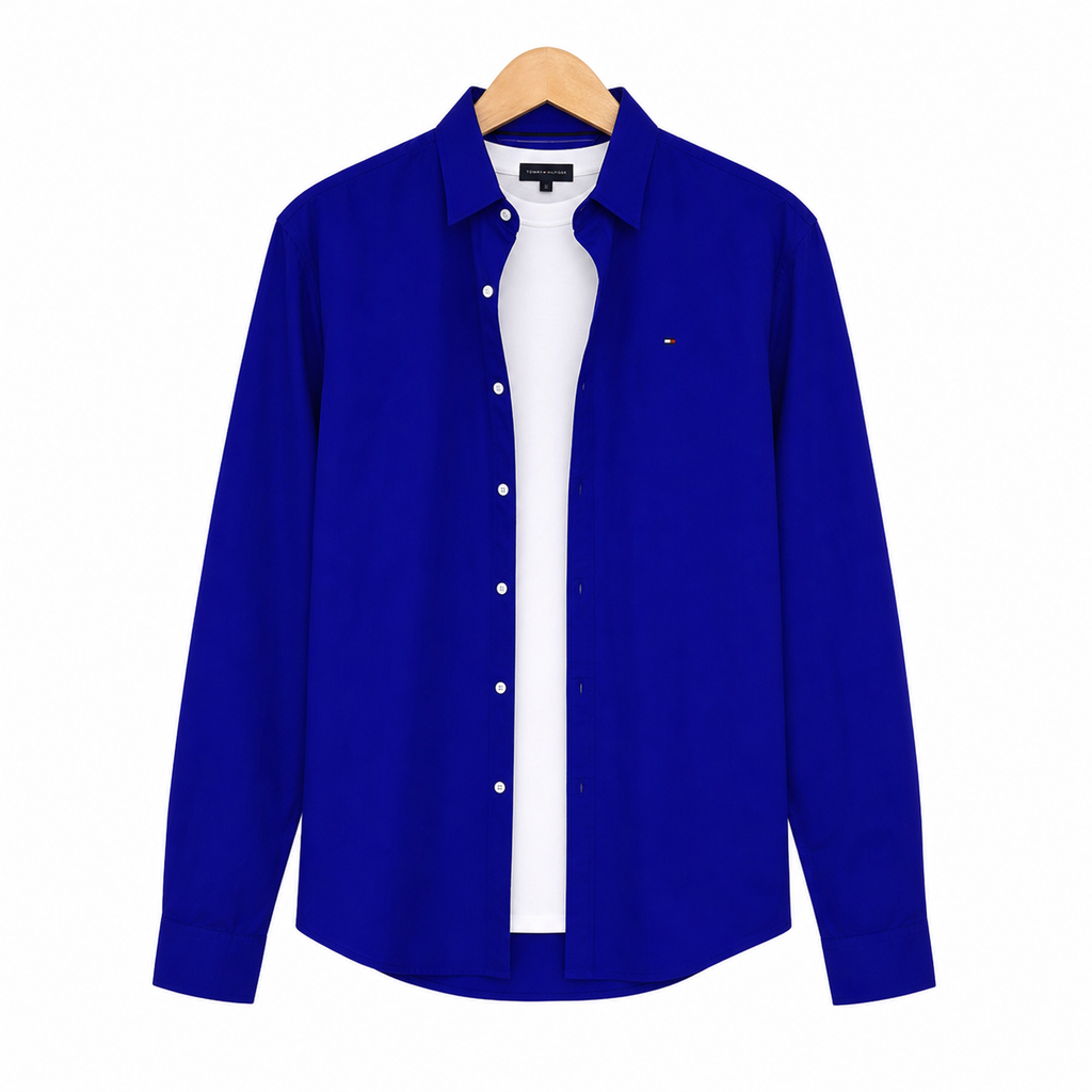 WEELZ Classic Cotton Button-Down Shirt — verified royal-blue logo placement
