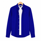 WEELZ Classic Cotton Button-Down Shirt — verified royal-blue logo placement