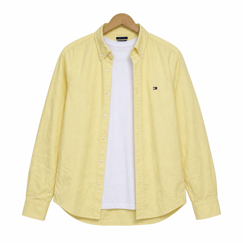WEELZ Classic Cotton Button-Down Shirt — verified soft-yellow logo placement