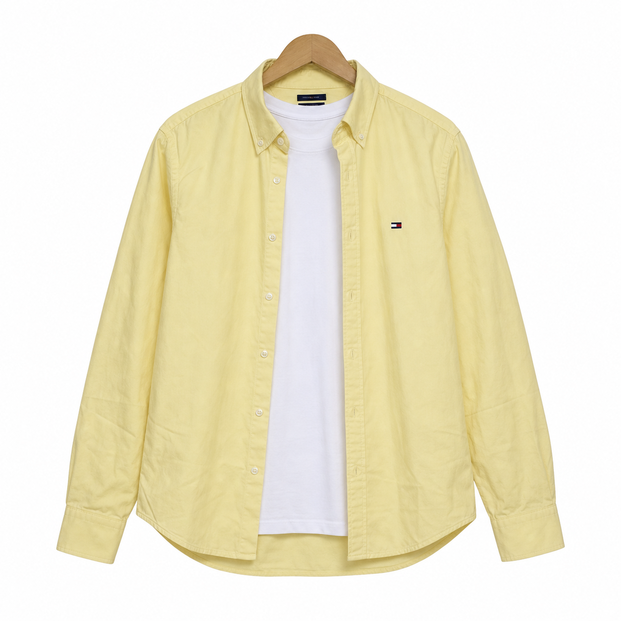 WEELZ Classic Cotton Button-Down Shirt — verified soft-yellow logo placement