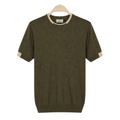 WEELZ Contrast-Trim Crew Neck Knit T-Shirt — Olive — front hanging view