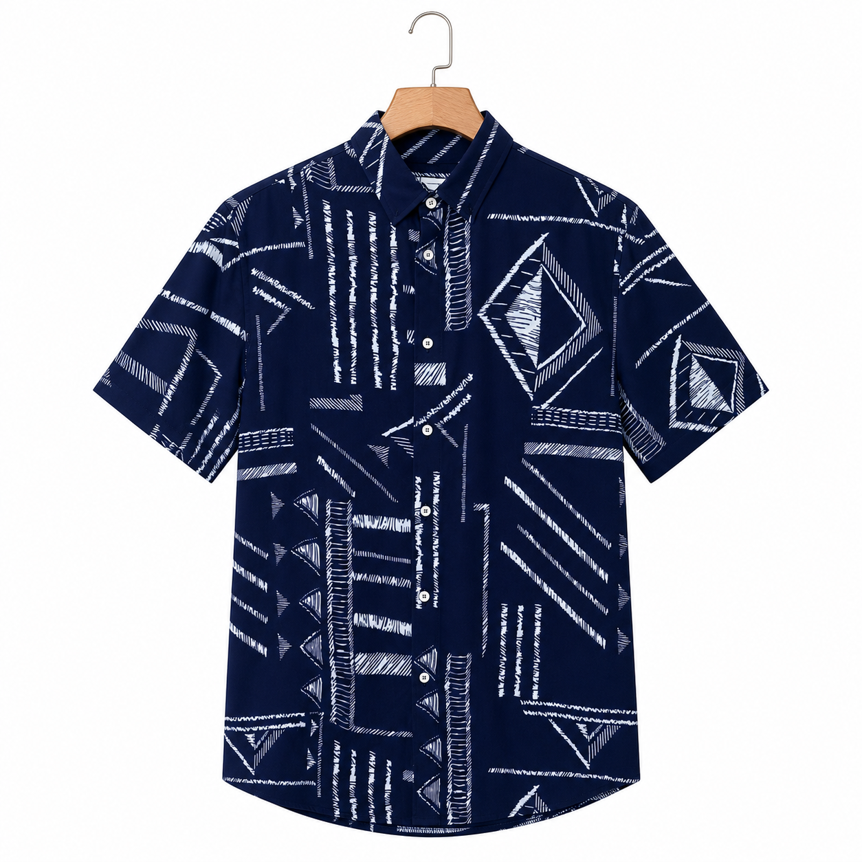 WEELZ Abstract Print Hawaii Shirt — Navy — front