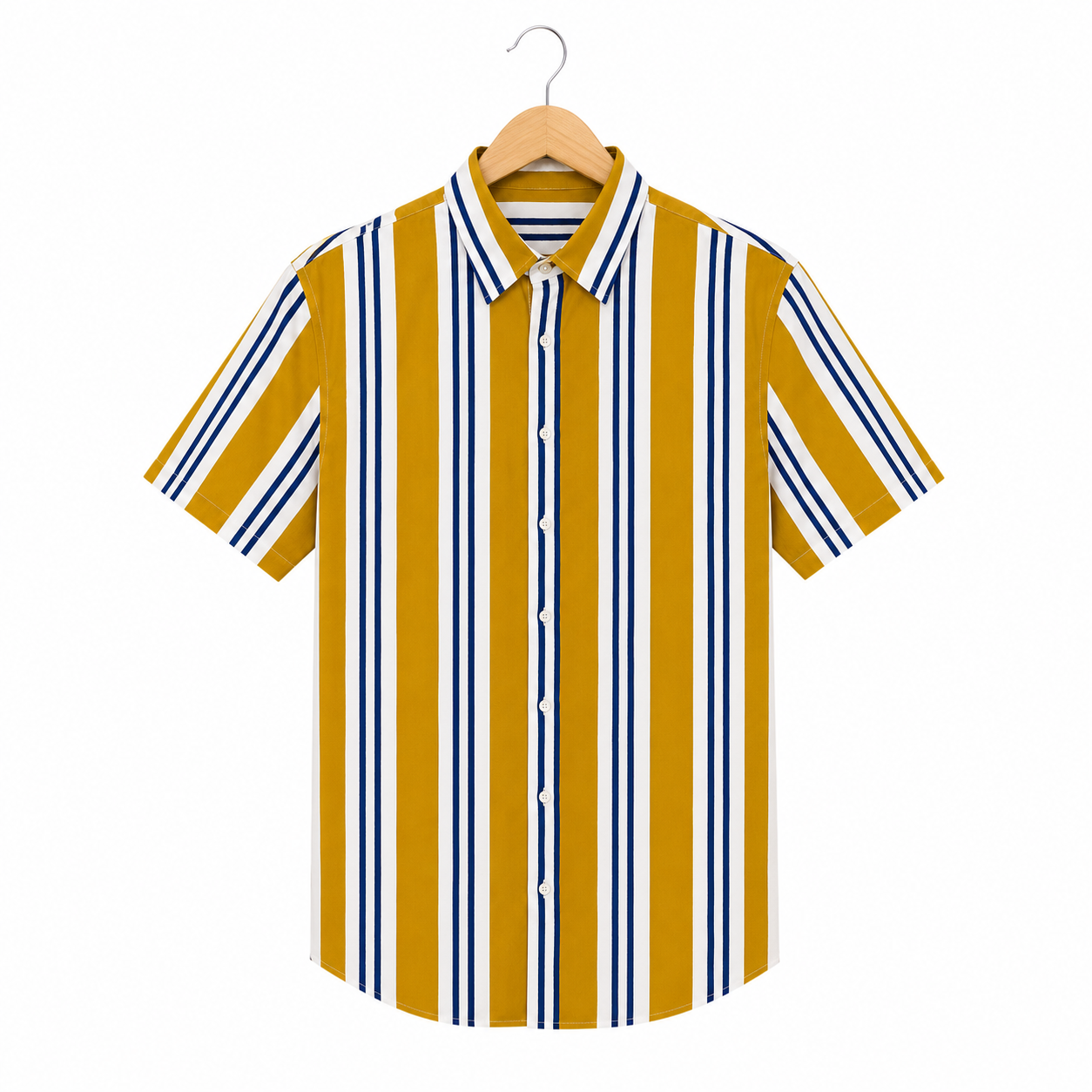 WEELZ Striped Print Hawaii Shirt — Mustard — front