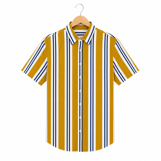 WEELZ Striped Print Hawaii Shirt — Mustard — front