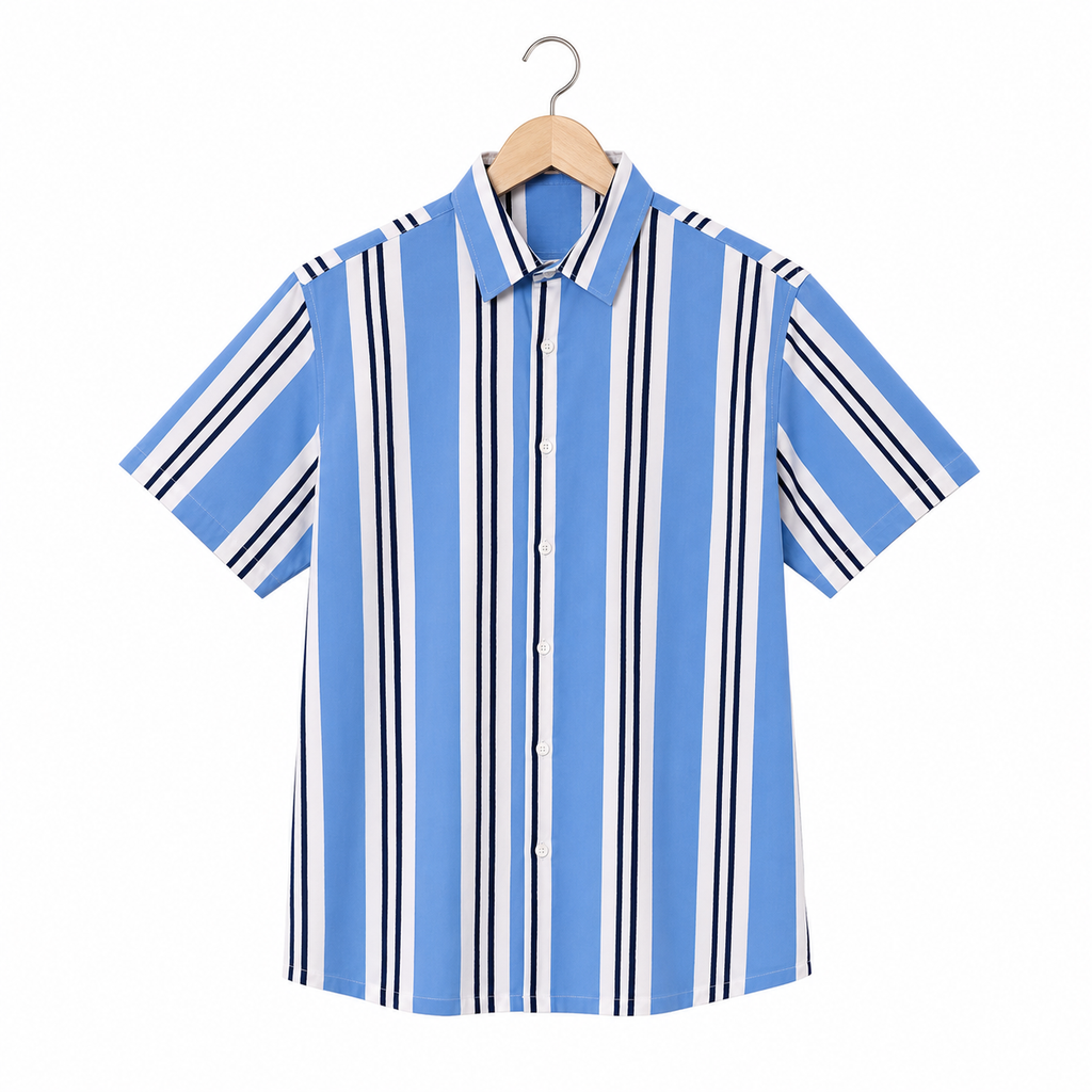 WEELZ Striped Print Hawaii Shirt — Sky Blue — front