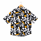 WEELZ black and white floral Hawaii shirt, front hanger view