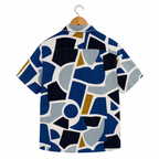 WEELZ geometric linen-blend Hawaii shirt Blue — back view