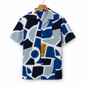 WEELZ geometric linen-blend Hawaii shirt Blue — front view