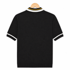 WEELZ geometric-trim zip knit polo in black — back on hanger