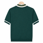 WEELZ geometric-trim zip knit polo in dark green — back on hanger