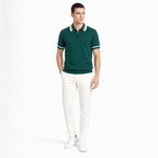 WEELZ geometric-trim zip knit polo in dark green — men’s look 1