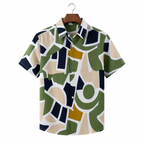 WEELZ geometric linen-blend Hawaii shirt White and Green — front view
