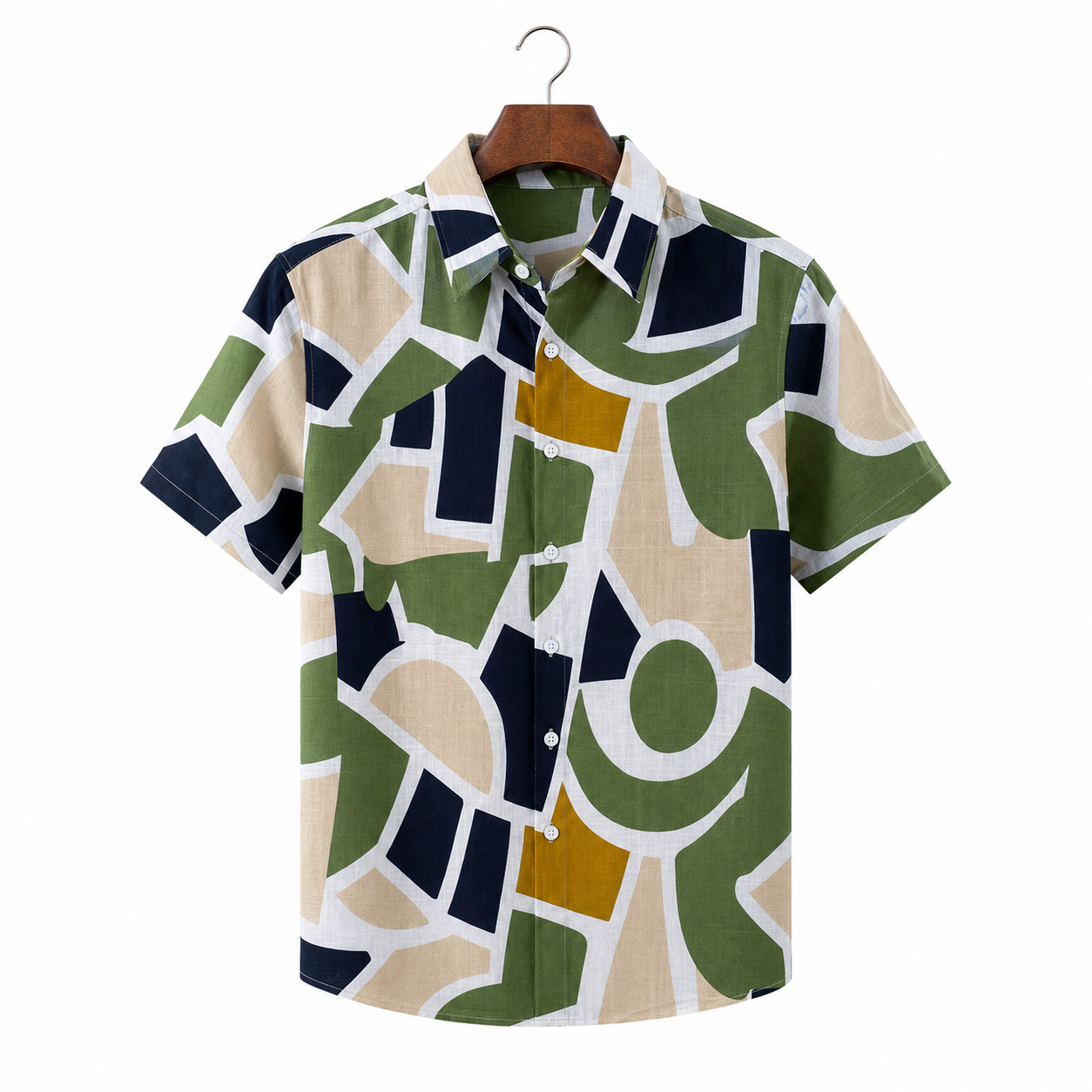 WEELZ geometric linen-blend Hawaii shirt White and Green — front view
