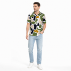 WEELZ geometric linen-blend Hawaii shirt White and Green — styled look three