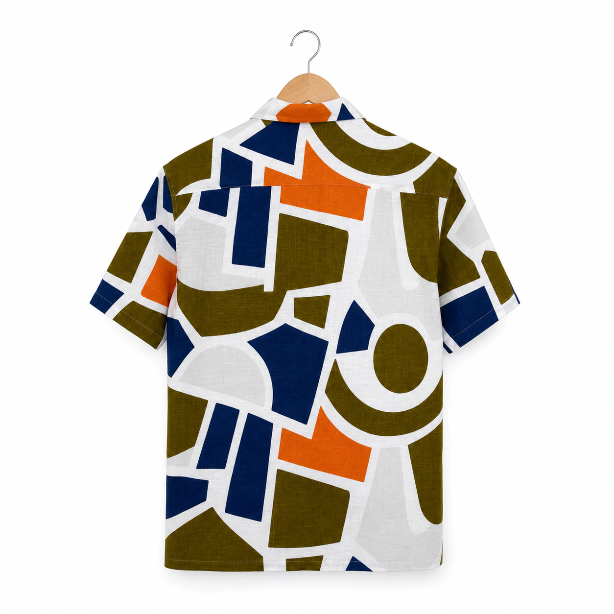 WEELZ geometric linen-blend Hawaii shirt White and Olive — back view