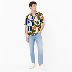 WEELZ geometric linen-blend Hawaii shirt White and Olive — styled look three