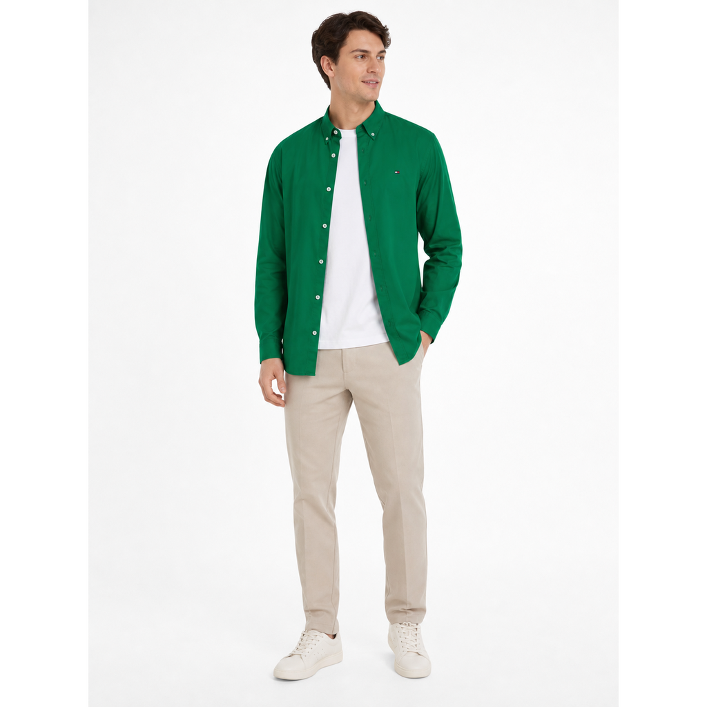 WEELZ Classic Cotton Button-Down Shirt — Green — styled look 1