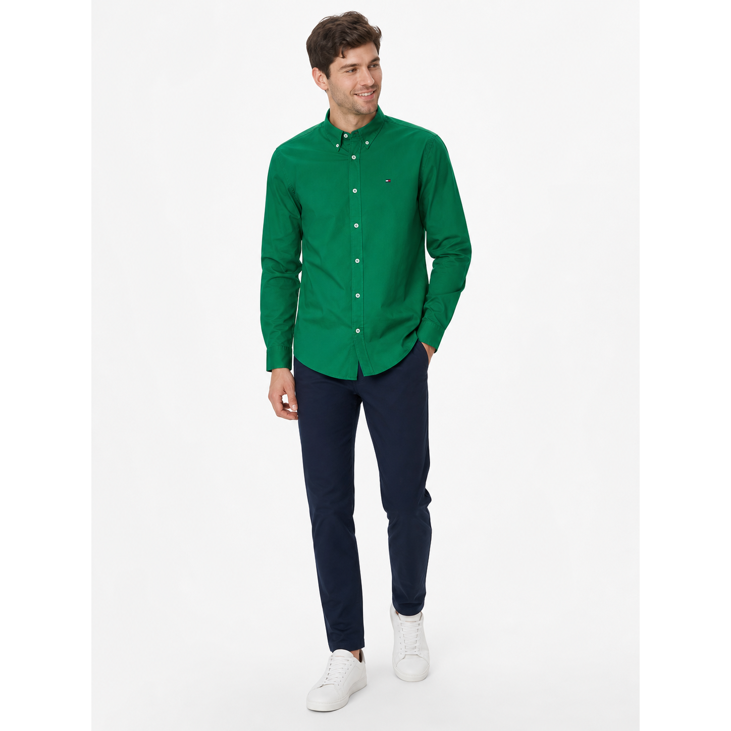 WEELZ Classic Cotton Button-Down Shirt — Green — styled look 2