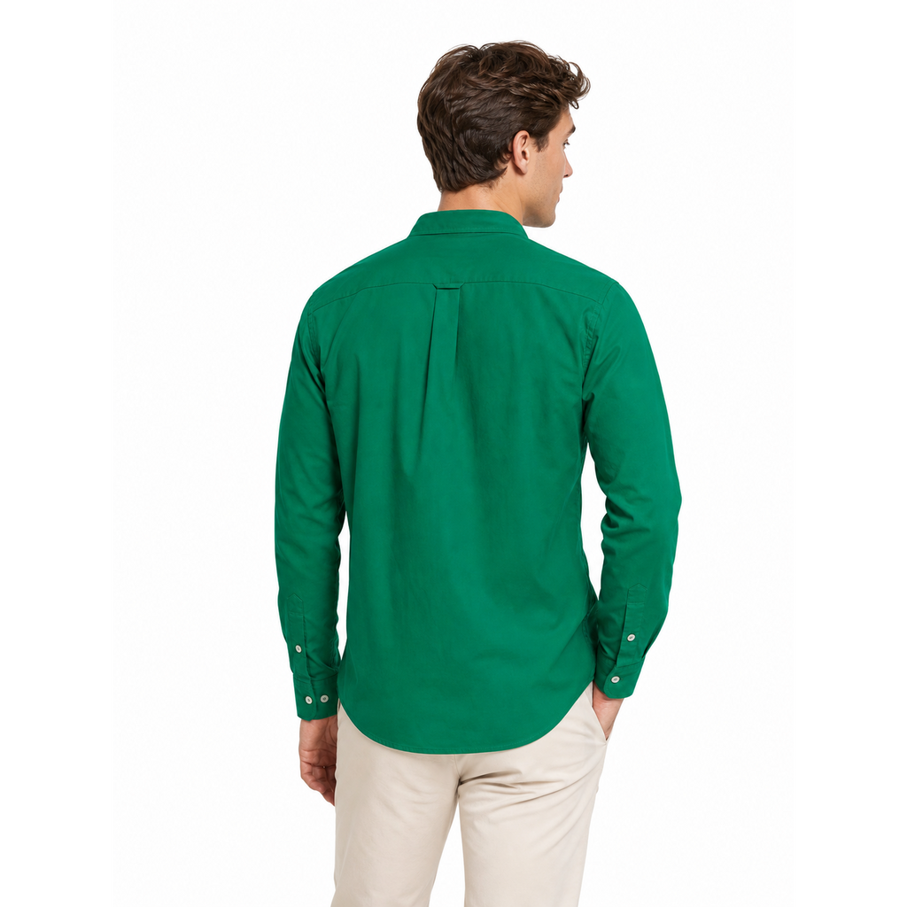WEELZ Classic Cotton Button-Down Shirt — Green — back styling view