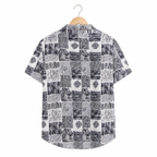 WEELZ grey patchwork Hawaii shirt, back hanger view