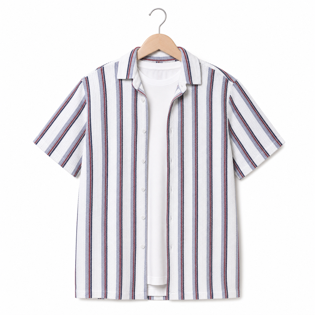 WEELZ Striped Mesh Knit Shirt — Grey Stripe — 01 hanger front
