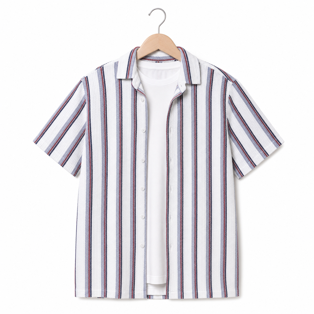 WEELZ Striped Mesh Knit Shirt — Grey Stripe — 01 hanger front