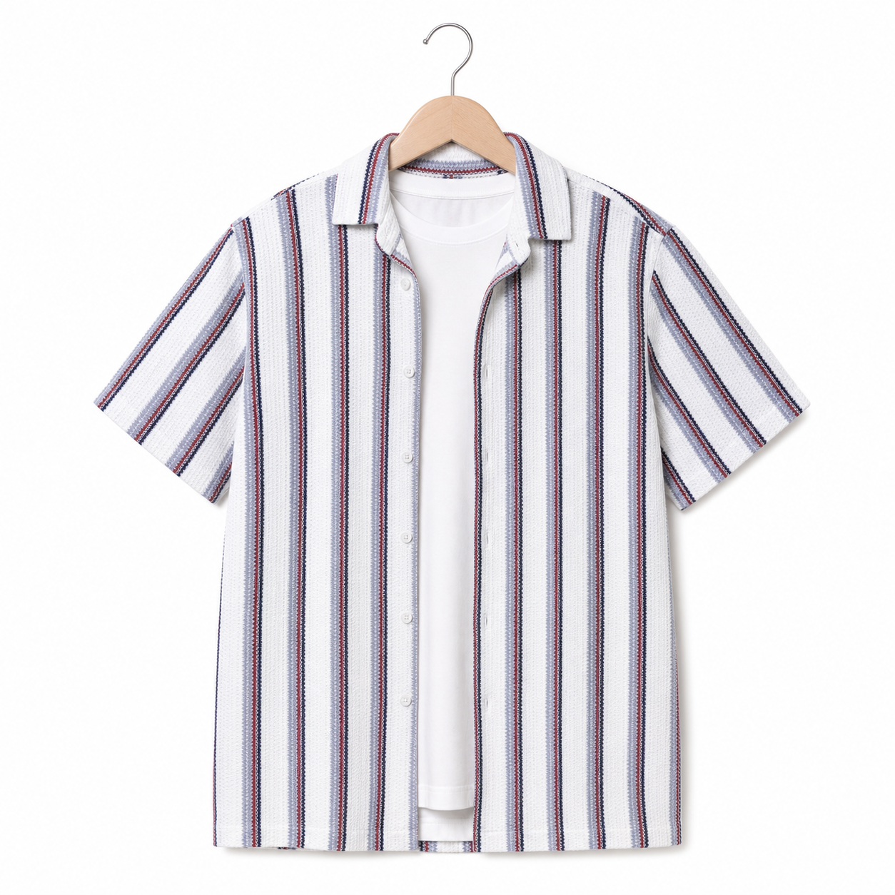 WEELZ Striped Mesh Knit Shirt — Grey Stripe — 01 hanger front