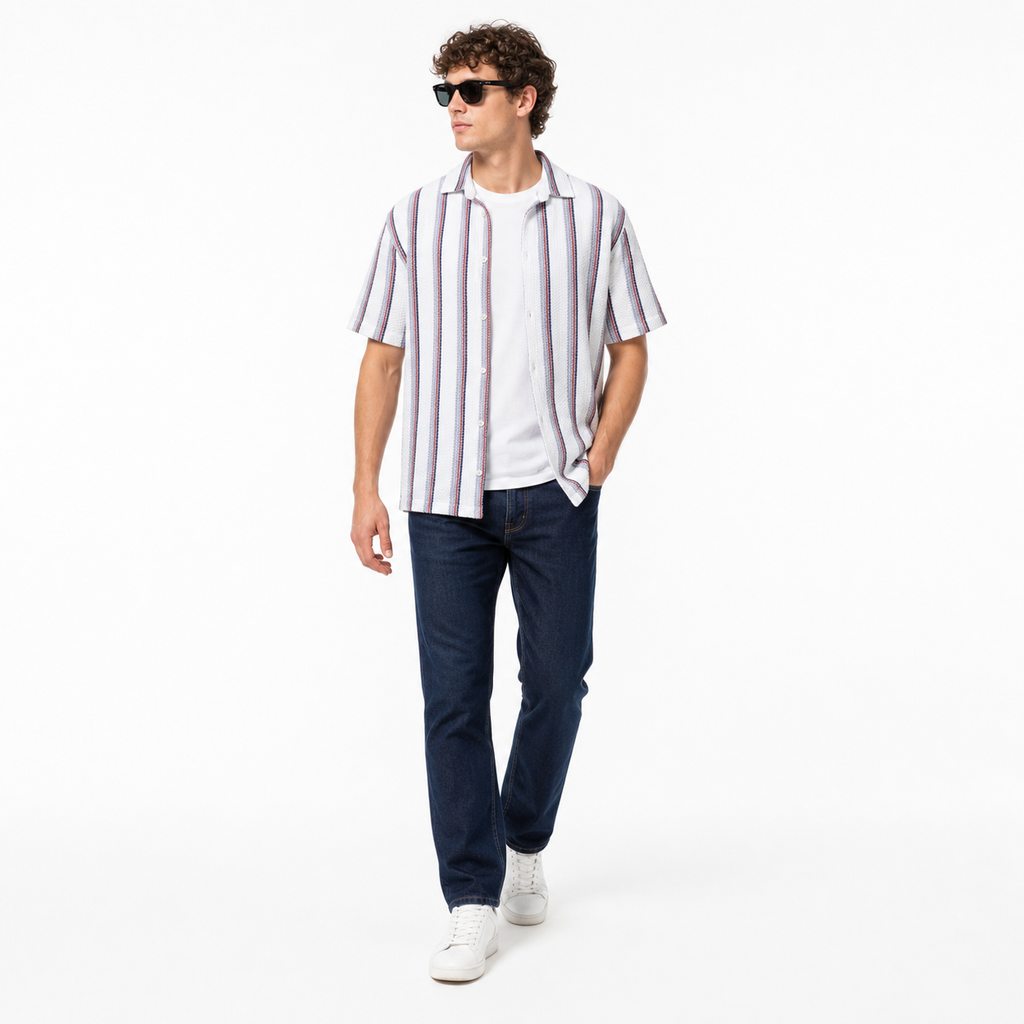 WEELZ Striped Mesh Knit Shirt — Grey Stripe — 04 model 2