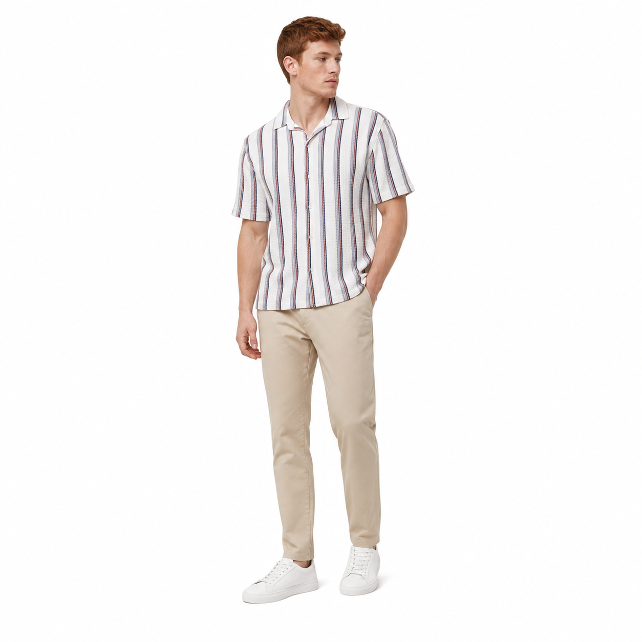WEELZ Striped Mesh Knit Shirt — Grey Stripe — 05 model 3