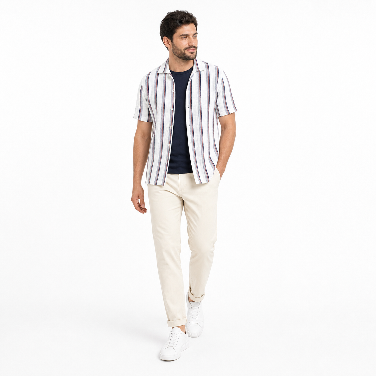 WEELZ Striped Mesh Knit Shirt — Grey Stripe — 03 model 1