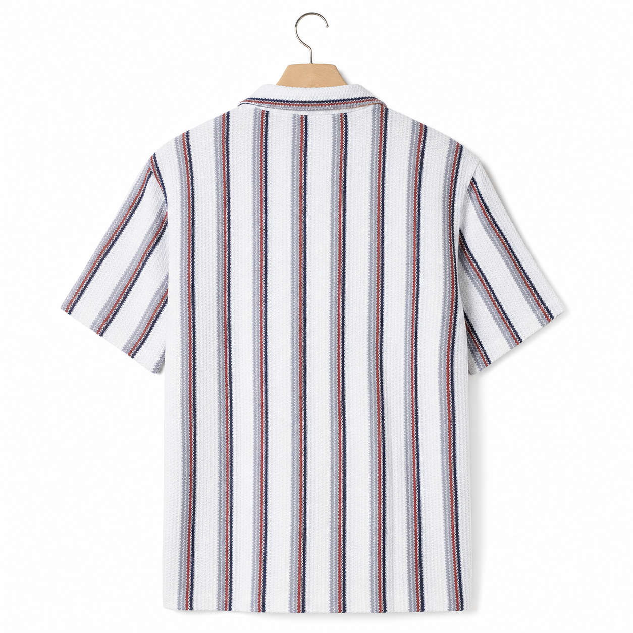 WEELZ Striped Mesh Knit Shirt — Grey Stripe — 02 hanger back