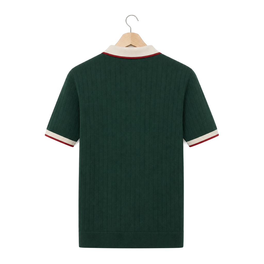 WEELZ Contrast-Collar Button Knit Polo in Forest Green — back
