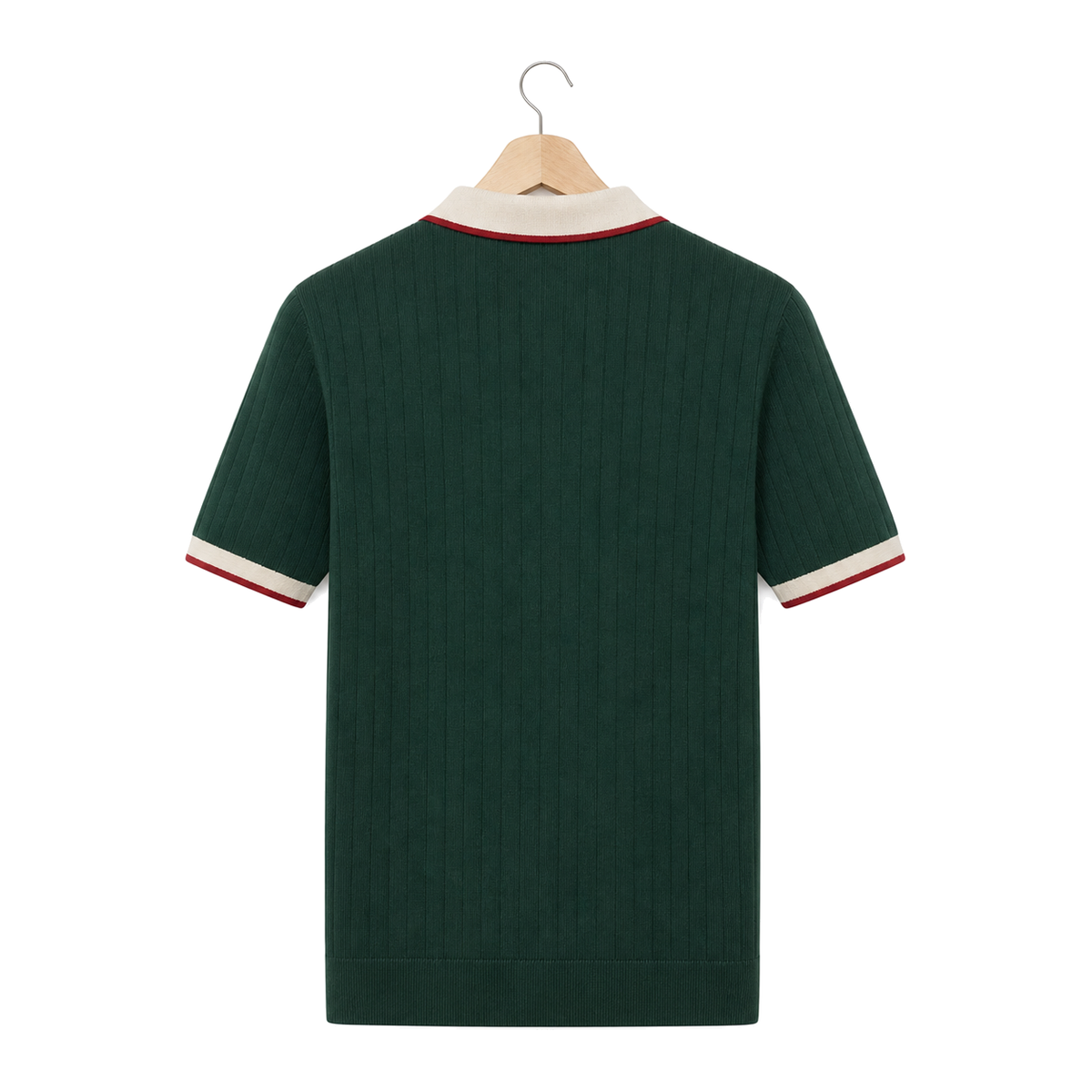 WEELZ Contrast-Collar Button Knit Polo in Forest Green — back