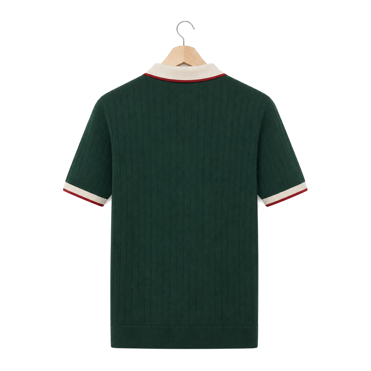 WEELZ Contrast-Collar Button Knit Polo in Forest Green — back