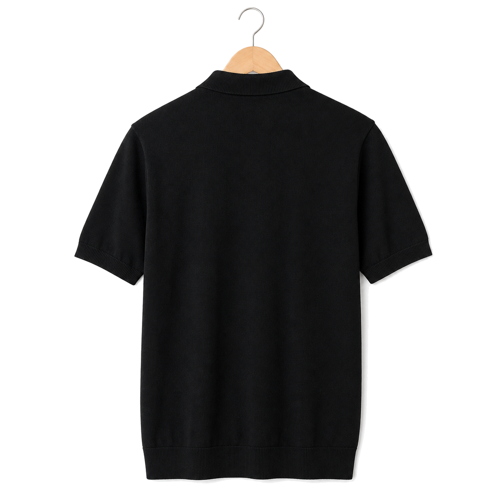 WEELZ Vertical Stripe Zip Knit Polo in Black & White — back