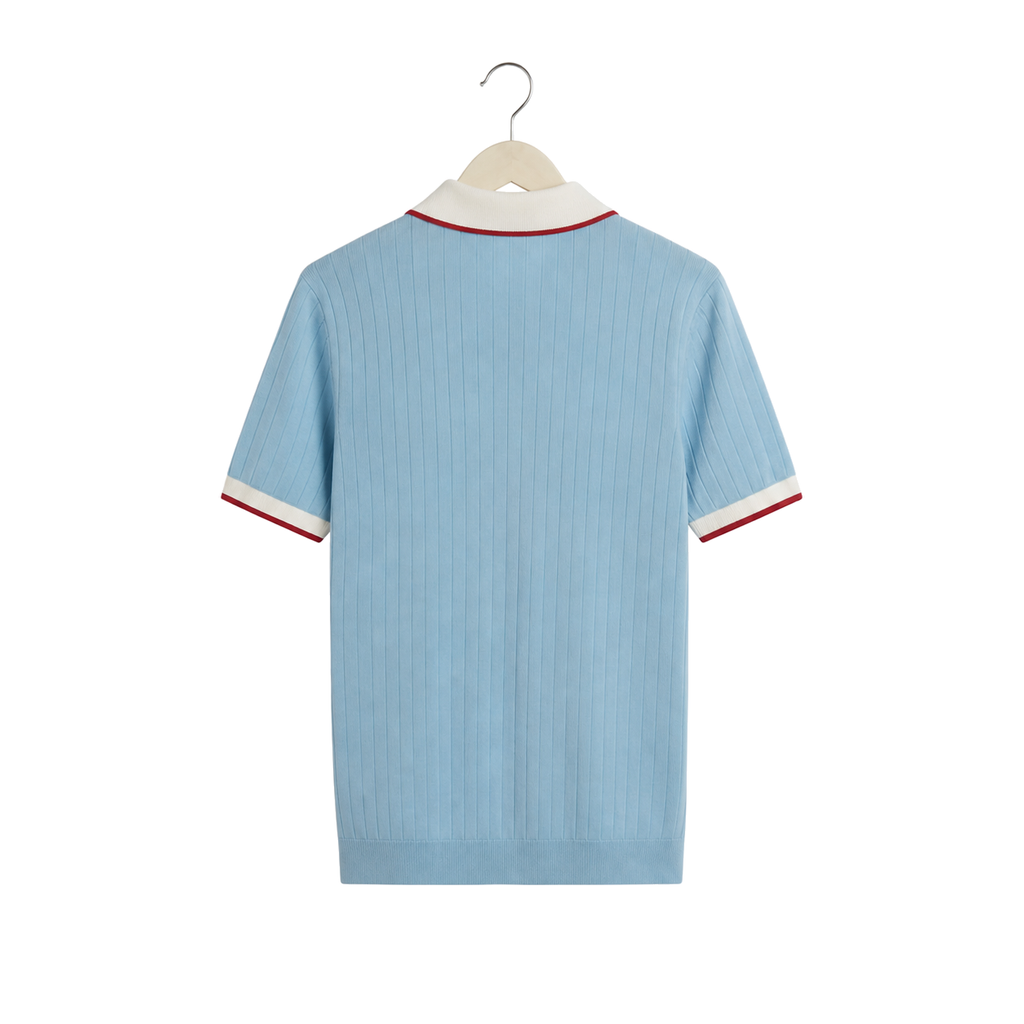 WEELZ Contrast-Collar Button Knit Polo in Sky Blue — back